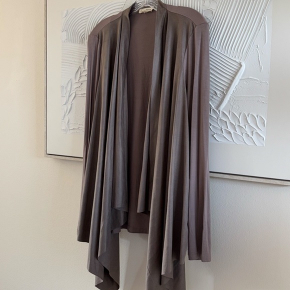 Jane and Delancey Women's Long Sleeve Taupe SZ L Open Waterfall Cardigan - Picture 2 of 9